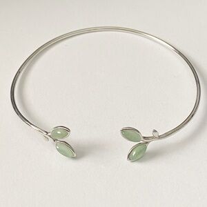 Sterling Silver Green Gemstone Olive Leaf Bangle Bracelet